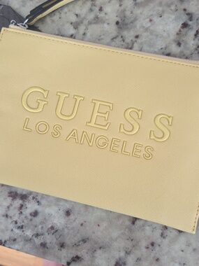 Guess Yellow Embossed Los Angeles Zip Wristlet NWT